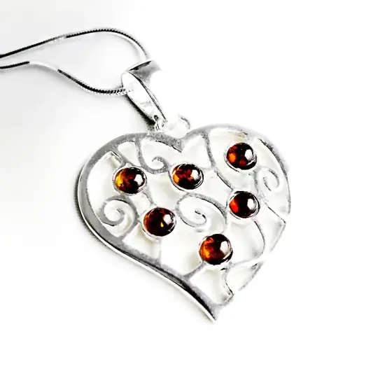Honey Amber in Silver Heart Pendant