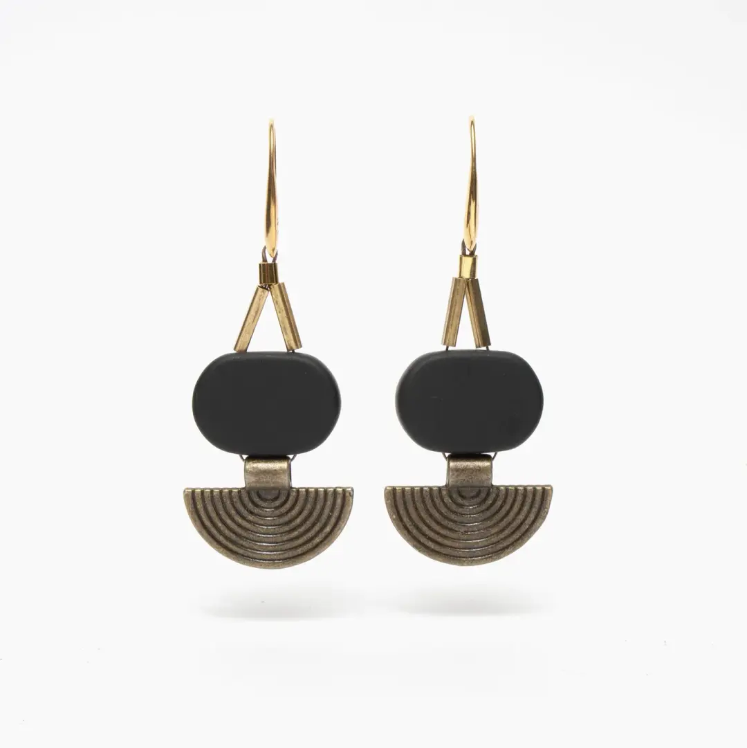 Black Agate Geometric Earrings