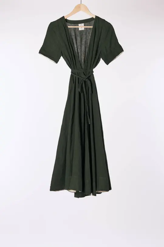 Wrap Dress, Short Sleeve, Evergreen