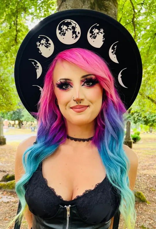 Large Moon Phase Vegan Felt Flat Top XL Wide Brim Hat
