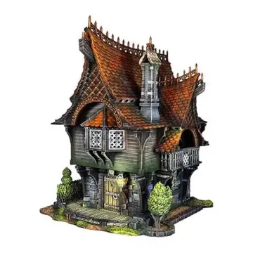 Red Rose Lodge 28mm 3D printed medieval fantasy town terrain, painted example, front view