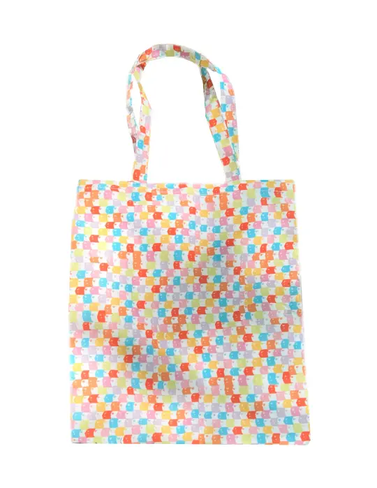 The Perfect Tote, Rainbow Check Faces Tote Bag, recycled canvas, grocery bag, book bag