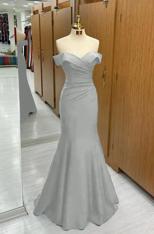 Minimalist Grey Mermaid Strapless Long Women Dress Professional Dress Evening Dress RS058