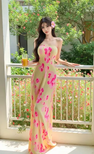 Pink floral print strapless fitted waist long sexy ball gown R7531