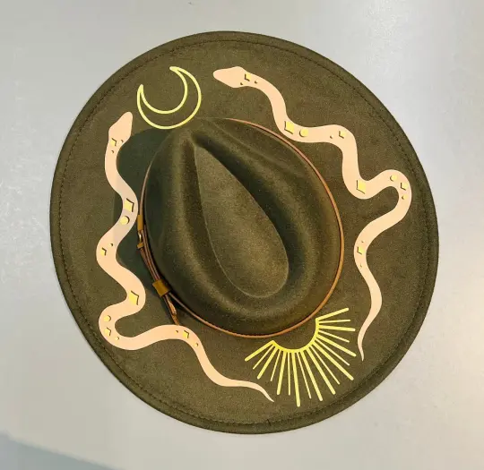 Olive Western Snakes Vegan Felt XL Wide Brim Hat