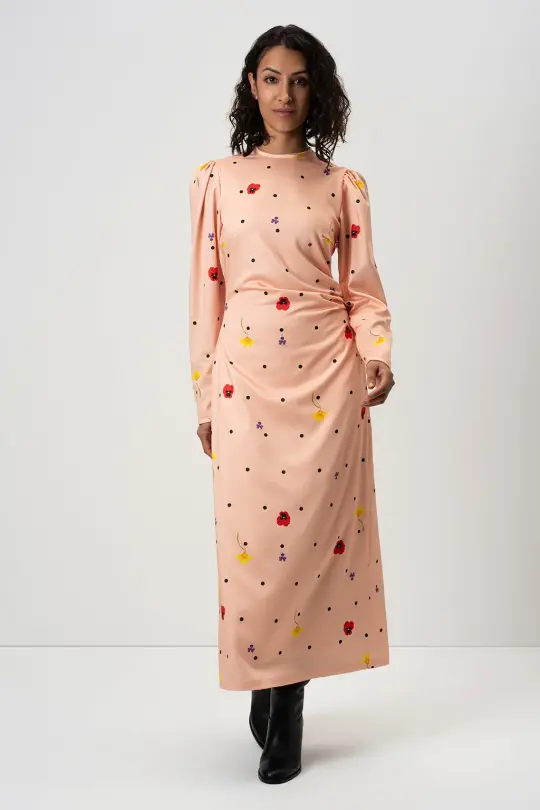 Long Sleeve Midi Dress in Pink | Peach Blossom