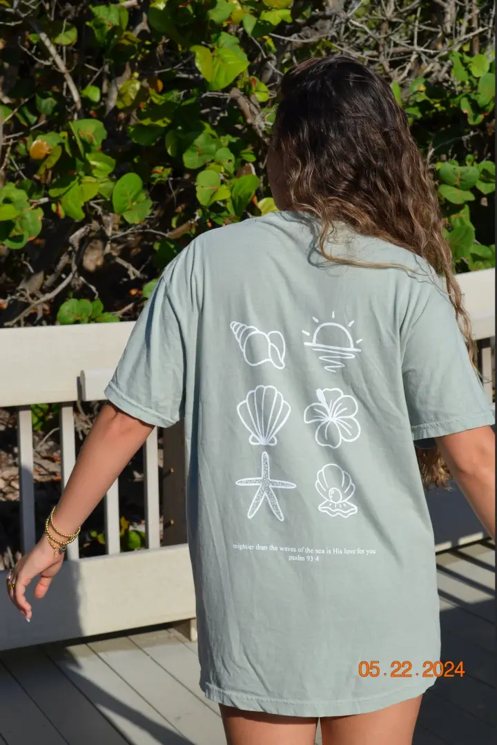 "mightier than the waves" t- shirt