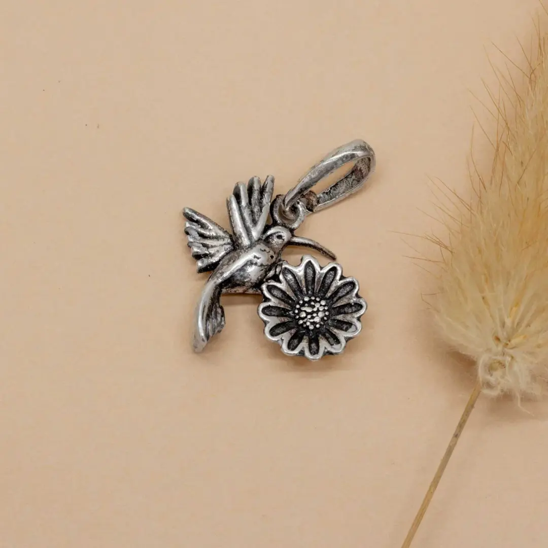 Sterling Silver Hummingbird Flower Pendant