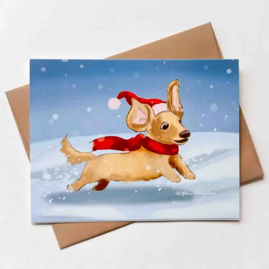 Dachshund Through the Snow Christmas Card