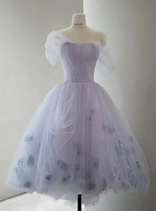 Tulle Puffy Applique Women's Homecoming Dress Lavender Corset Short Prom Dress RS2348