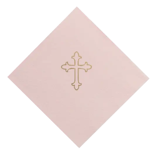 Gold on Pink Baptism Cross Foil Printed Cocktail Napkins, set of 20