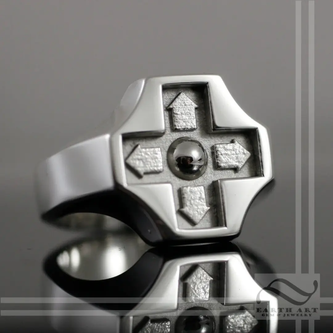 Directional Pad Signet Ring -  Mens signet Ring - Sterling Silver