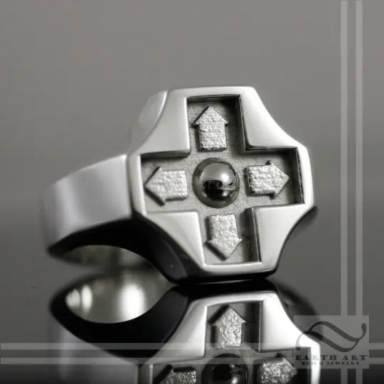 Directional Pad Signet Ring -  Mens signet Ring - Sterling Silver
