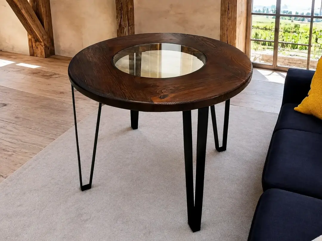 Whiskey & Wine Barrel Steel-Leg Side Table — Glass-Free Oak Top