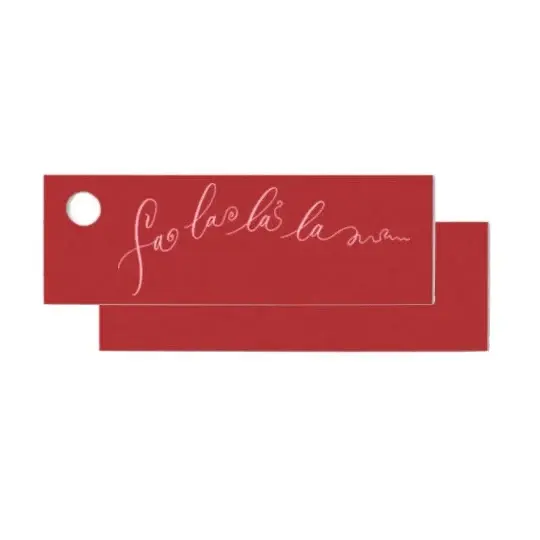 "Fa La La" Pink on Red Rectangle Holiday Gift Tag, Set of 15