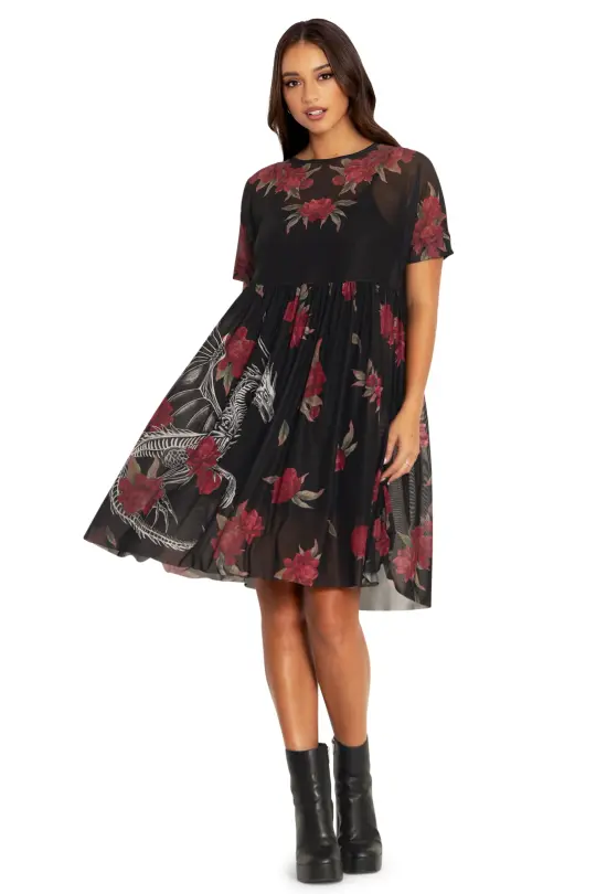 Skeletal Dragon Sheer Smock Dress