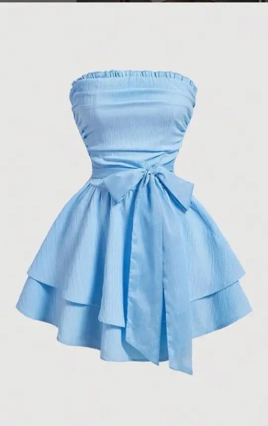 Cute Pale Blue Bow-knot Waist A-Line Strapless Bodycon Mini Dress Homecoming Dress RS175