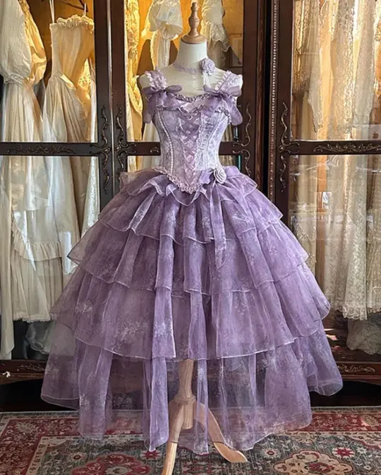 Gorgeous Purple Ruffled Prom Dress ,A-Line Spaghetti Straps Tulle Corset Maxi Birthday Dress RS978