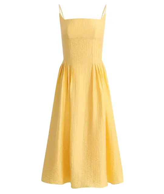 French yellow petite beach Sanya vacation suspender dress R2640