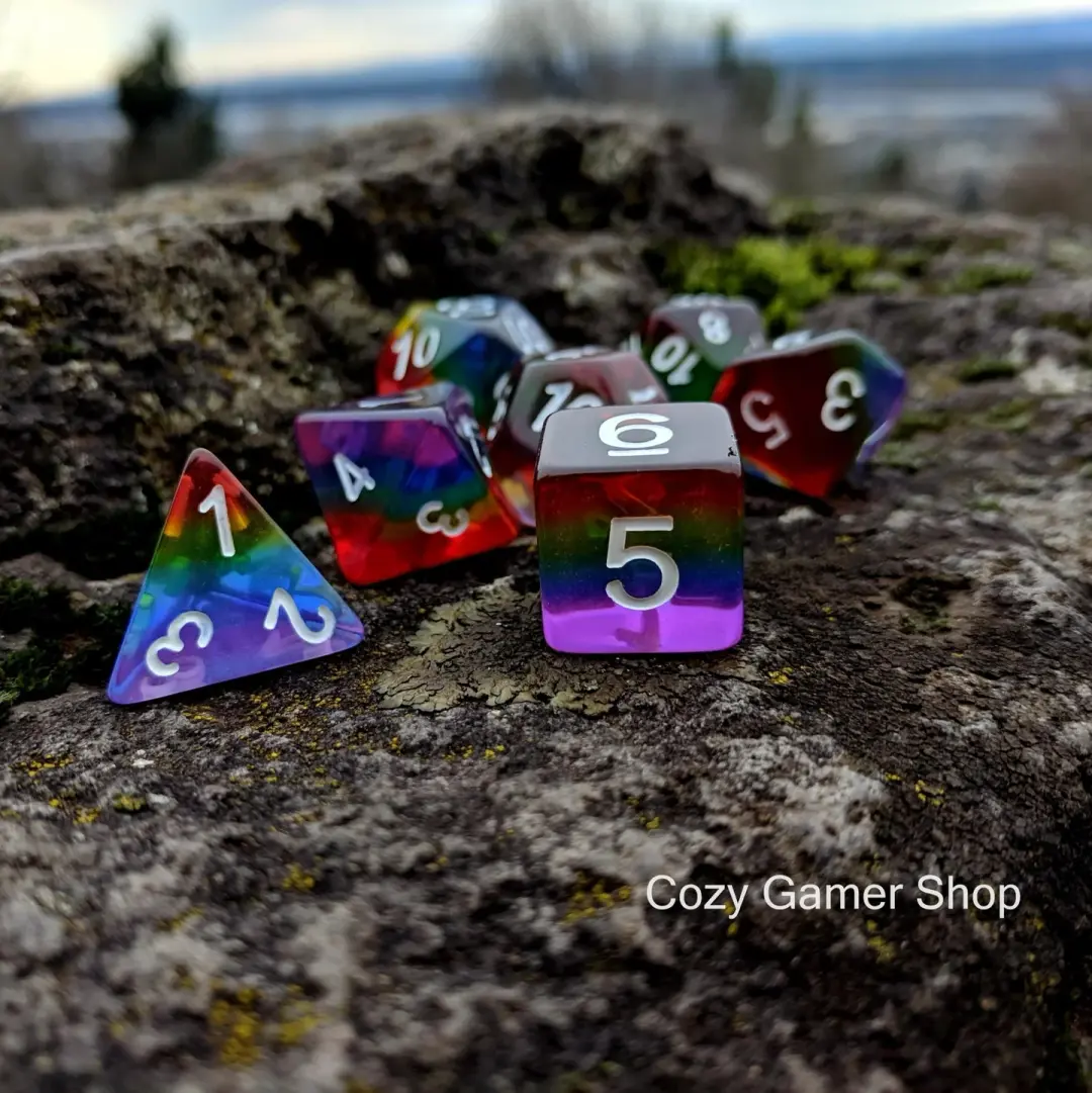 Translucent Rainbow Dice Set – Clear Layered Resin