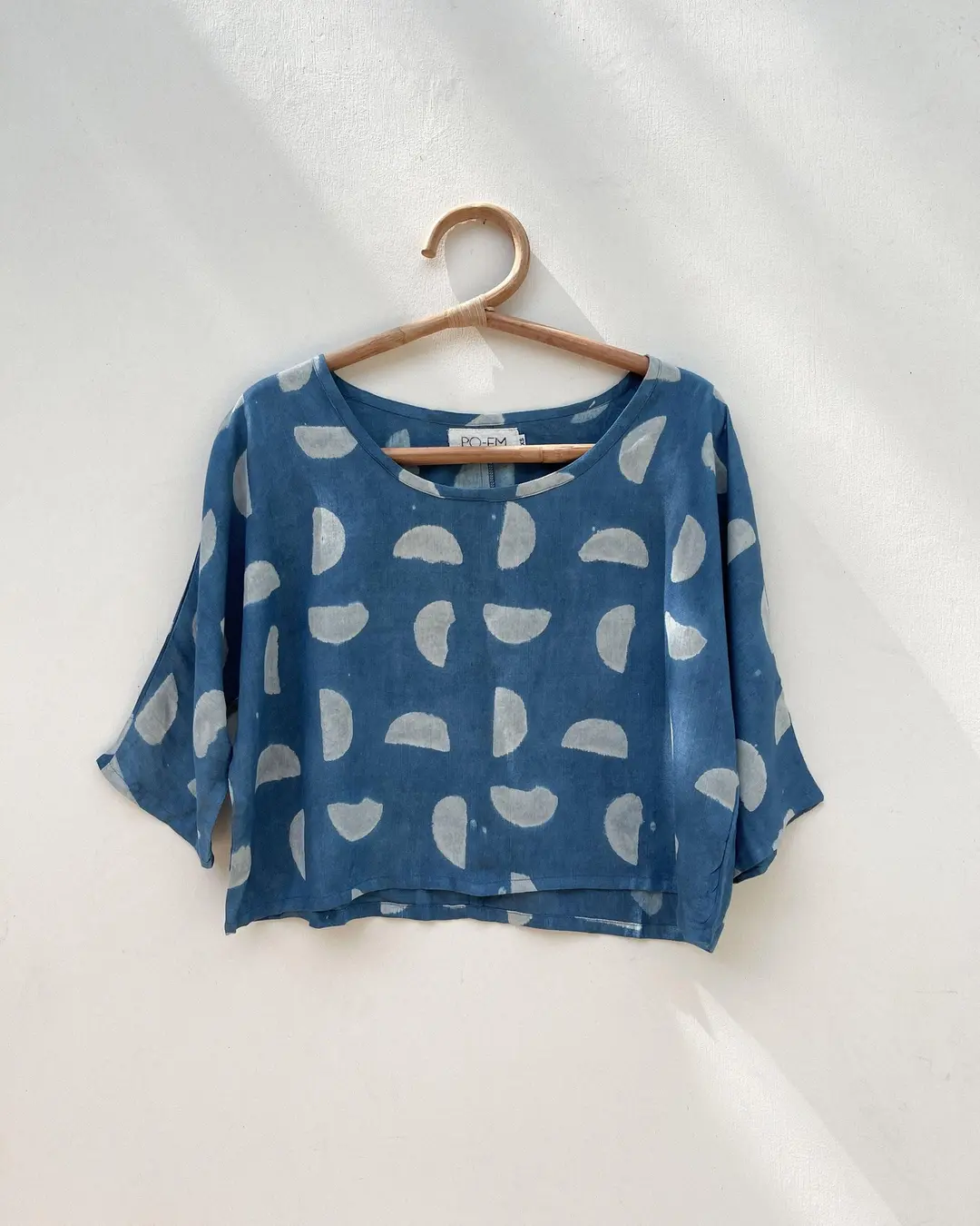 Indigo Block-print Silky Maker Top in Setting Suns