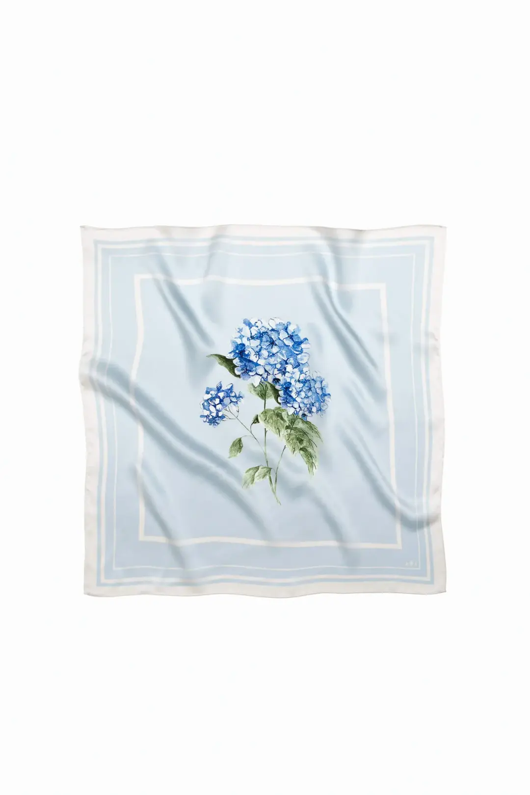 Small Floral Natural Silk Scarf | Light Blue