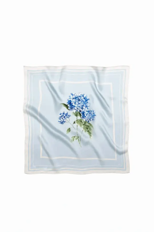 Small Floral Natural Silk Scarf | Light Blue