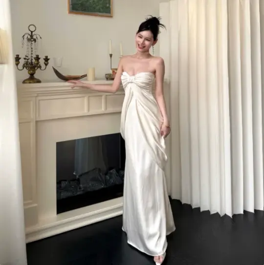 French Niche White Mermaid Strapless Corset Maxi Women Dress Evening Dress RS329