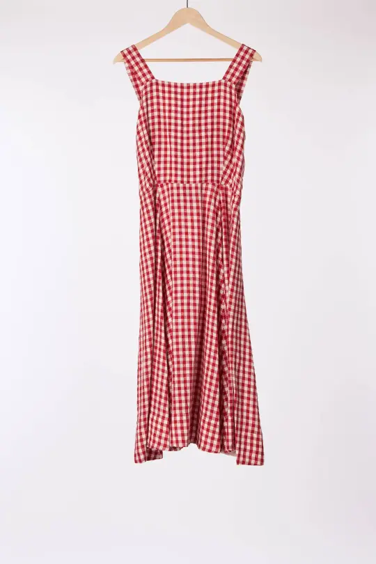 Pinafore Dress, Sleeveless, Red Gingham