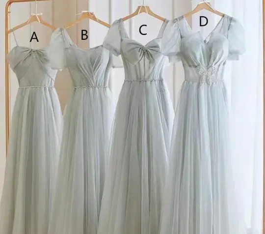Light blue slim waist elegant ball gown, bridesmaid dress R5998