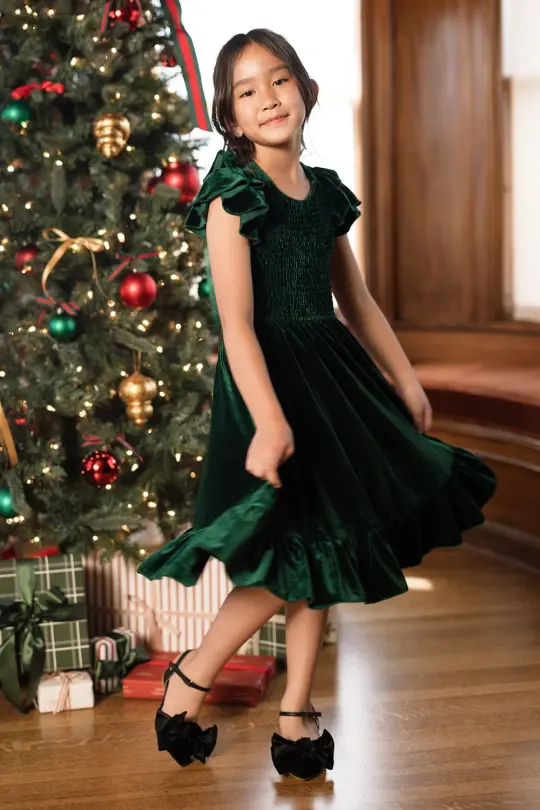 Mini Hattie Dress in Emerald Velvet