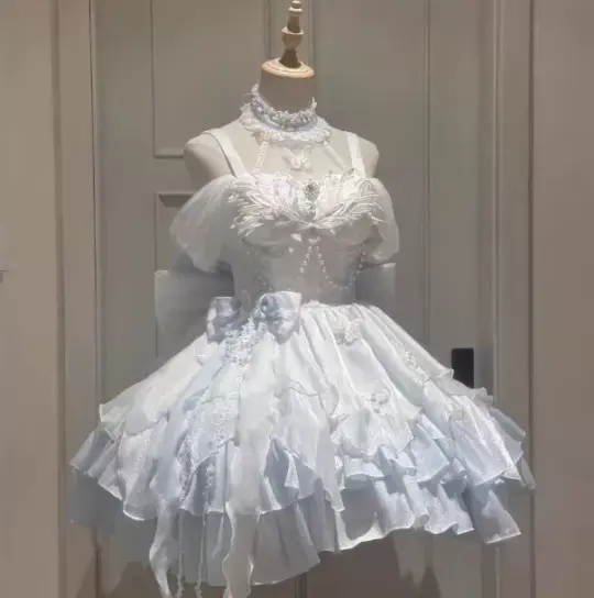 Cute Pale Blue Beading Homecoming Dress A-Line Spaghetti Straps Large Bow Back Accessory Corset Mini Birthday Dress RS735