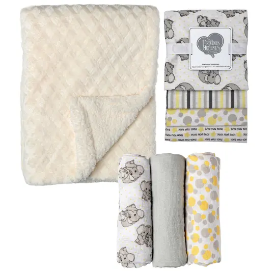 3 Stories Trading Company Baby Boys and Baby Girls 8 Piece Precious Moments Elephants Baby Gift Set, Neutral
