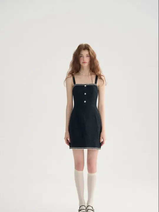 French Chanel style suspender skirt black short skirt knitted dress R2758