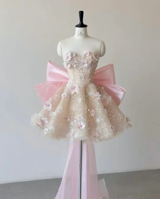 Princess Style Ivory Beaded A-Line Strapless Applique Corset Mini Birthday Dress Homecoming Dress RS451