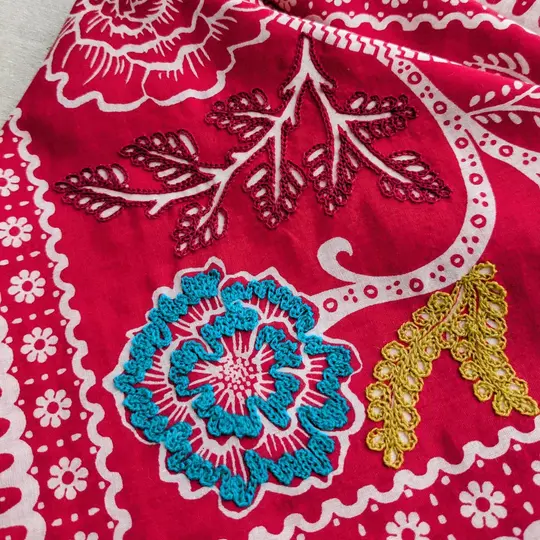 Embroidered Cotton Bandana | Ramble - Red Hot