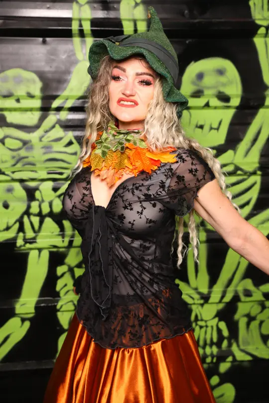 Knotty Blouse in Black Stretch Burnout Mesh - Spooky Saturday Part 8