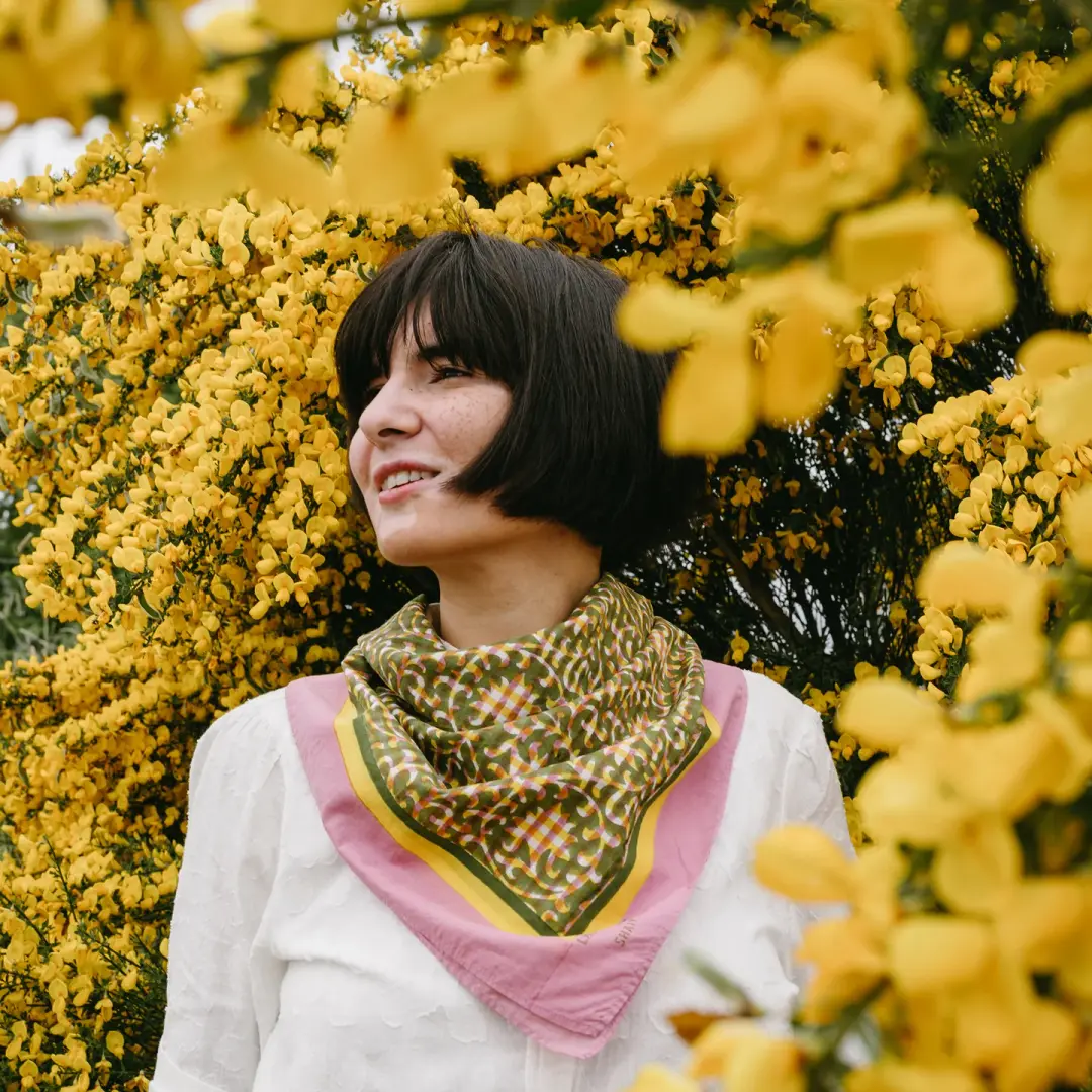 Blockprint Cotton Scarf- Jackie in Cottage Ivy- 28in
