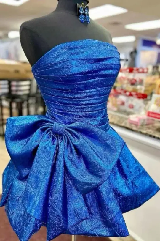 Elegant Royal Blue A-Line Strapless Corset Mini Party Dress Homecoming Dress RS450