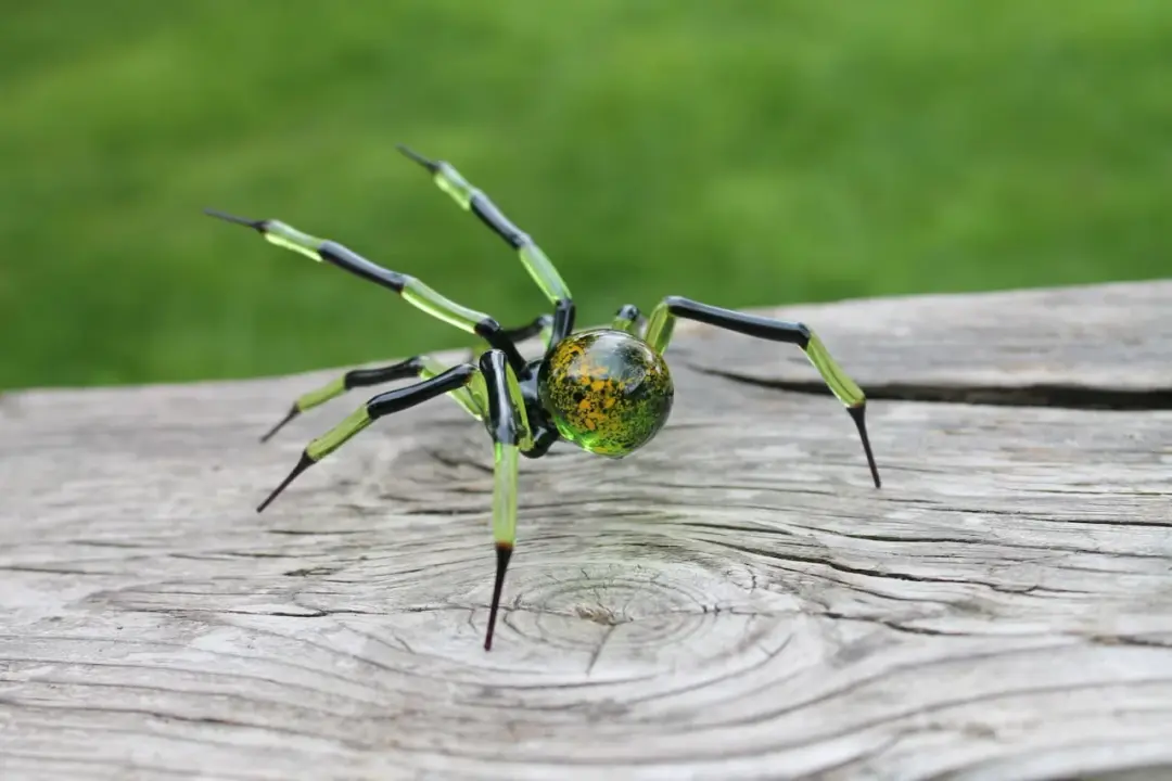 Large Green And Yellow Murano Glass Spider Figurine Handmade