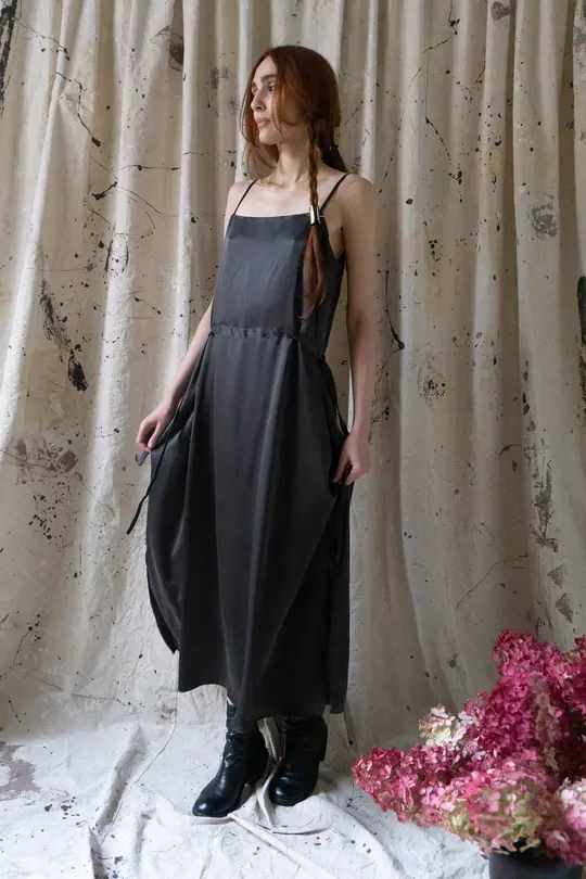 Prune Dress - Graphite Silk Charmeuse
