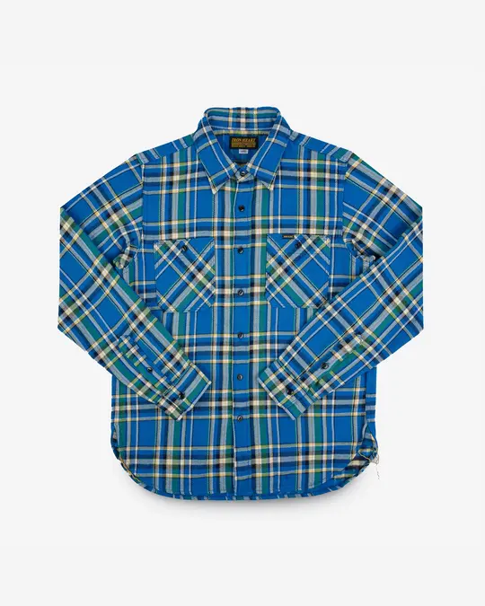 Ultra Heavy Flannel Tartan Check Work Shirt - Blue