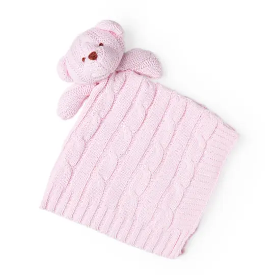 Baby Mode Knit Bear Security Blanket, Pink