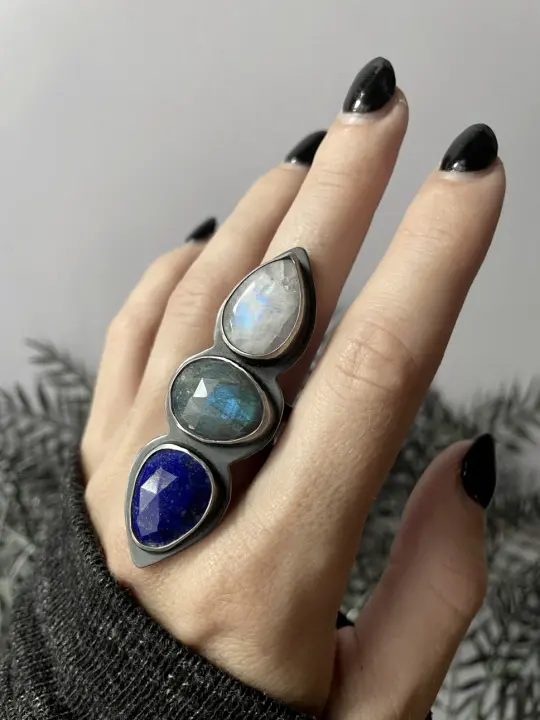 3 Stone Aegean Sea Ring - Size 7