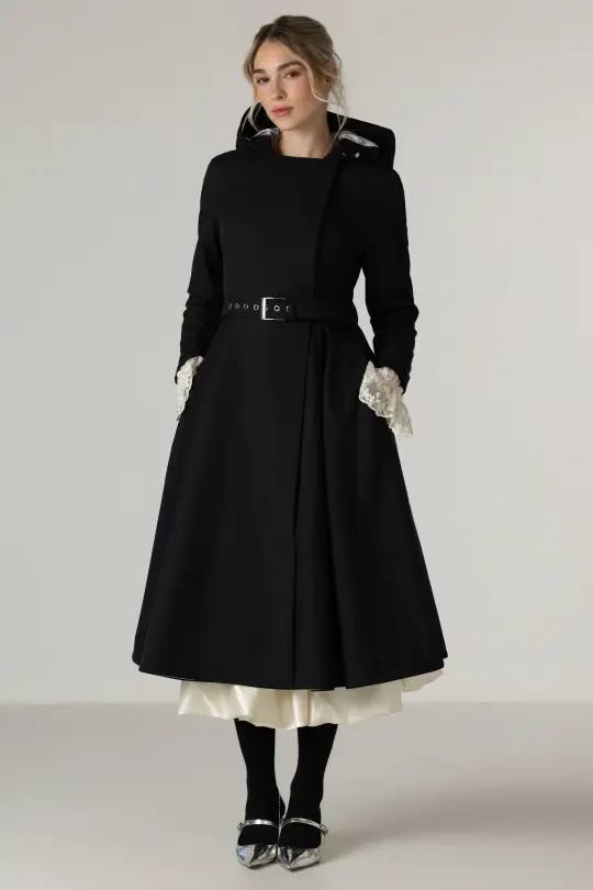 Double Breasted Trench Coat in Solid Black | Queen of Spades