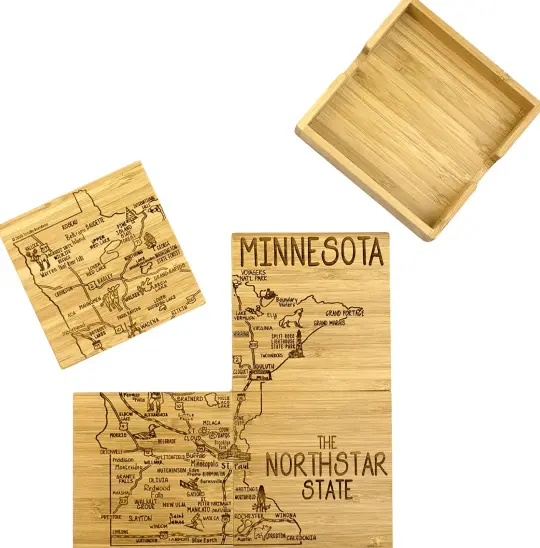 Totally Bamboo Minnesota State Puzzle 4 Piece Bamboo Coaster Set with Case