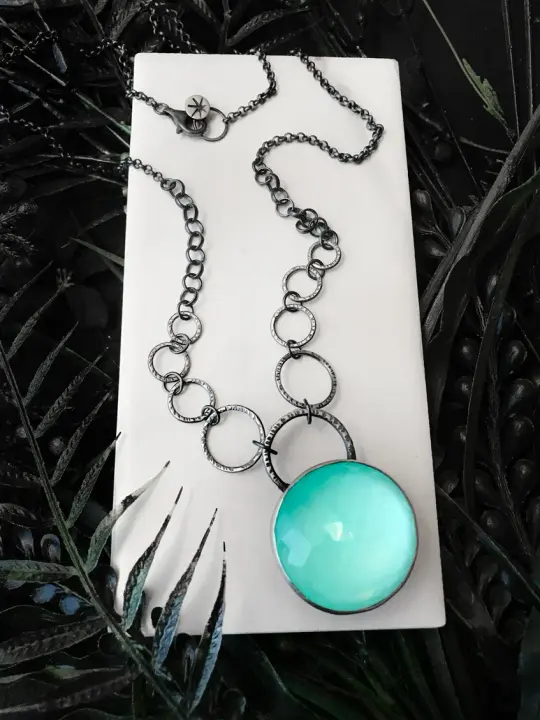 Glowing Blue Crystal Ball Necklace