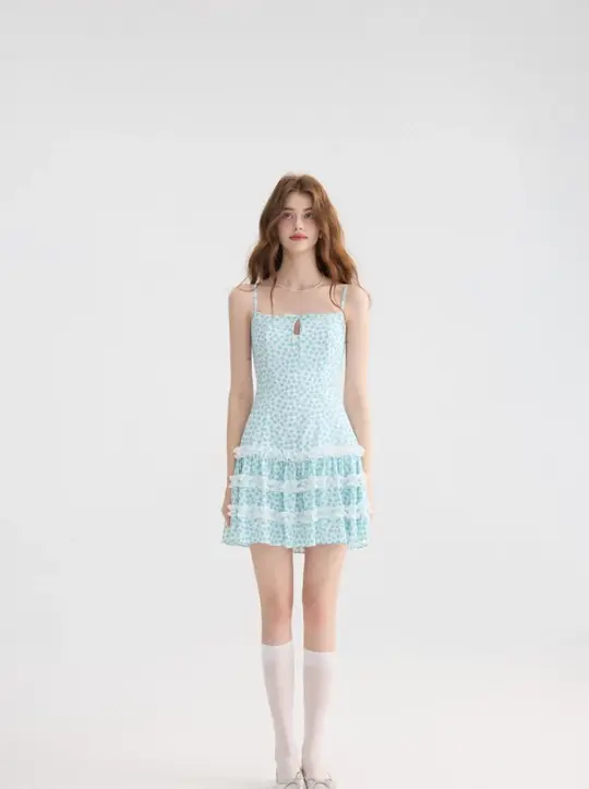 French floral suspender skirt holiday style dress short skirt wood ear skirt R2715