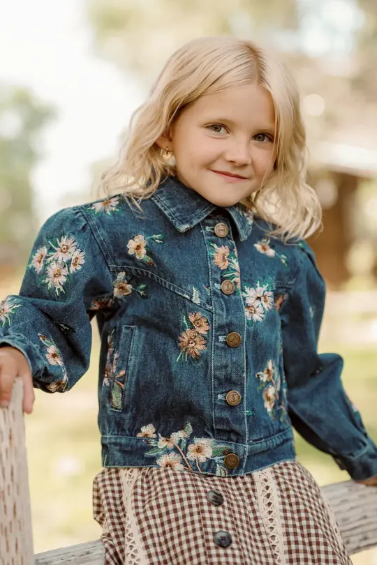 Mini Posey Denim Jacket in Lovelorn Ditsy Embroidery