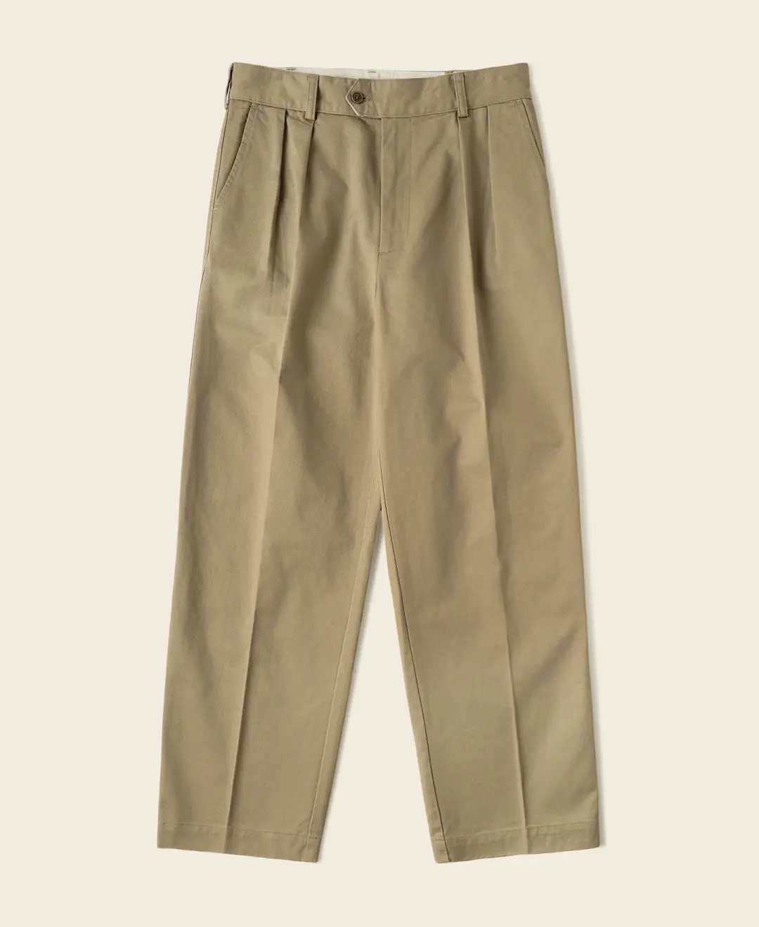 1950s Double-Pleat Cotton Twill Trousers - Khaki